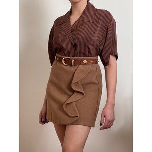 J. Crew Brown Diagonal Ruffle Accent Mini Skirt (S-2)